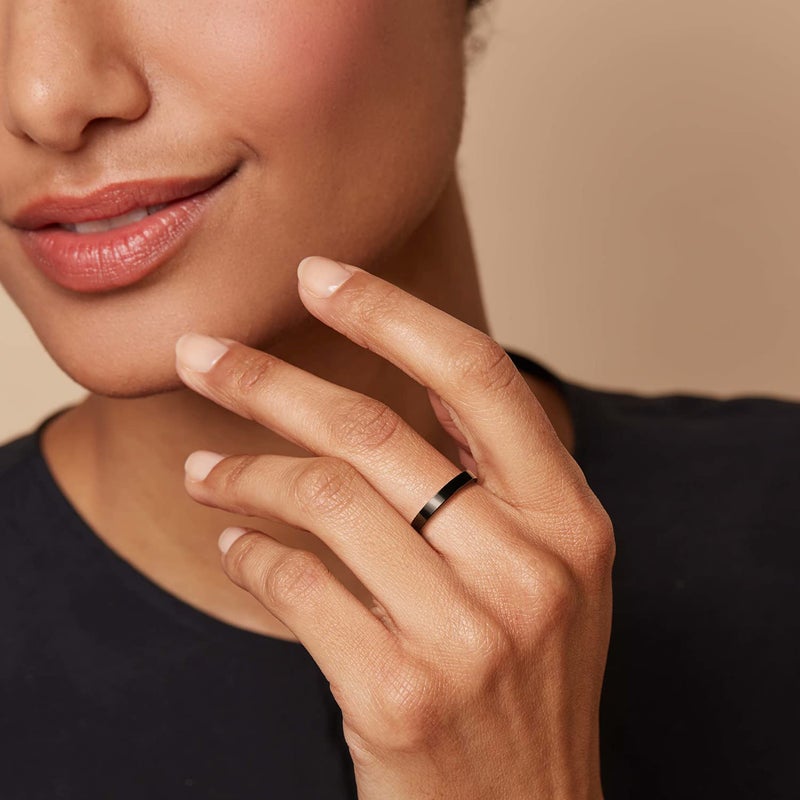NOKMIT 3mm Titanium Rings High Polished Wedding Band for Women Dainty Stacking Stackable Band Thumb Pinky Ring Non Tarnish Comfort Fit Size 5 to 10 (Black 8) - Image 2